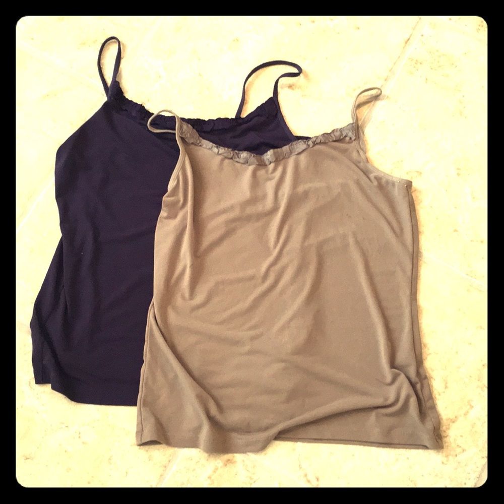Purple and tan camis with ruffle trim size M